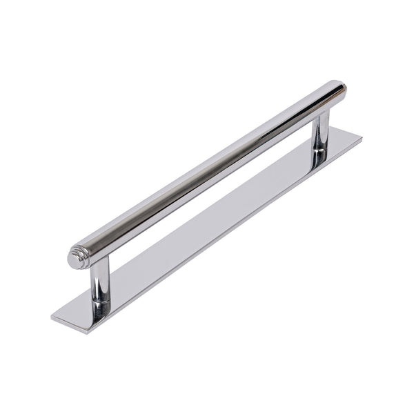 chrome step pull handles on backplate, kitchen cupboard handles SHOW