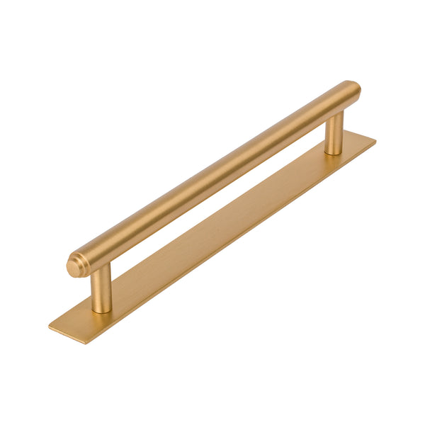 Satin Brass step pull handles on backplate, kitchen cupboard handles SHOW
