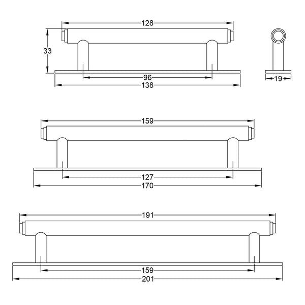 Step Pull Handles On Backplate dimension drawing SHOW