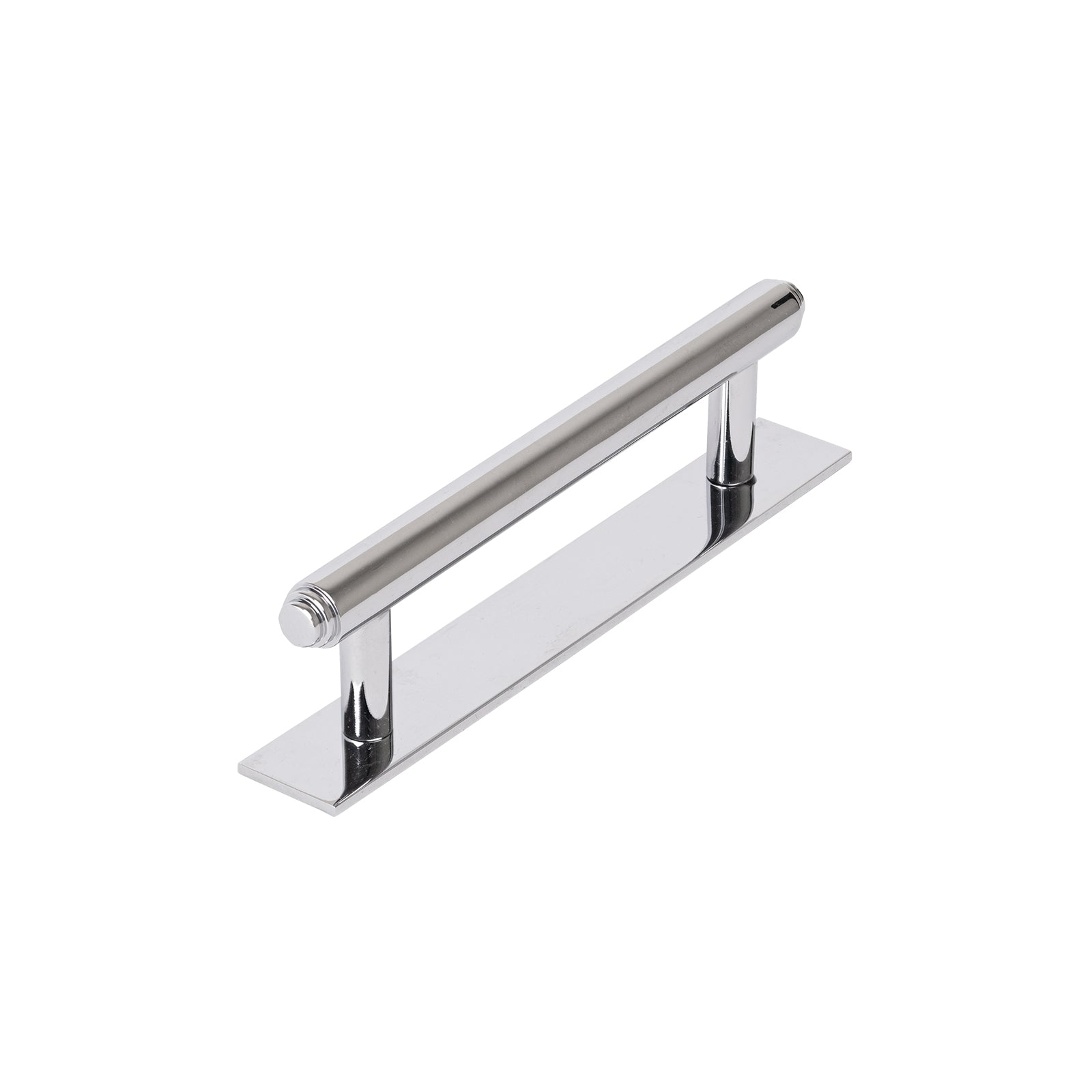chrome step pull handles on backplate, kitchen cupboard handles SHOW