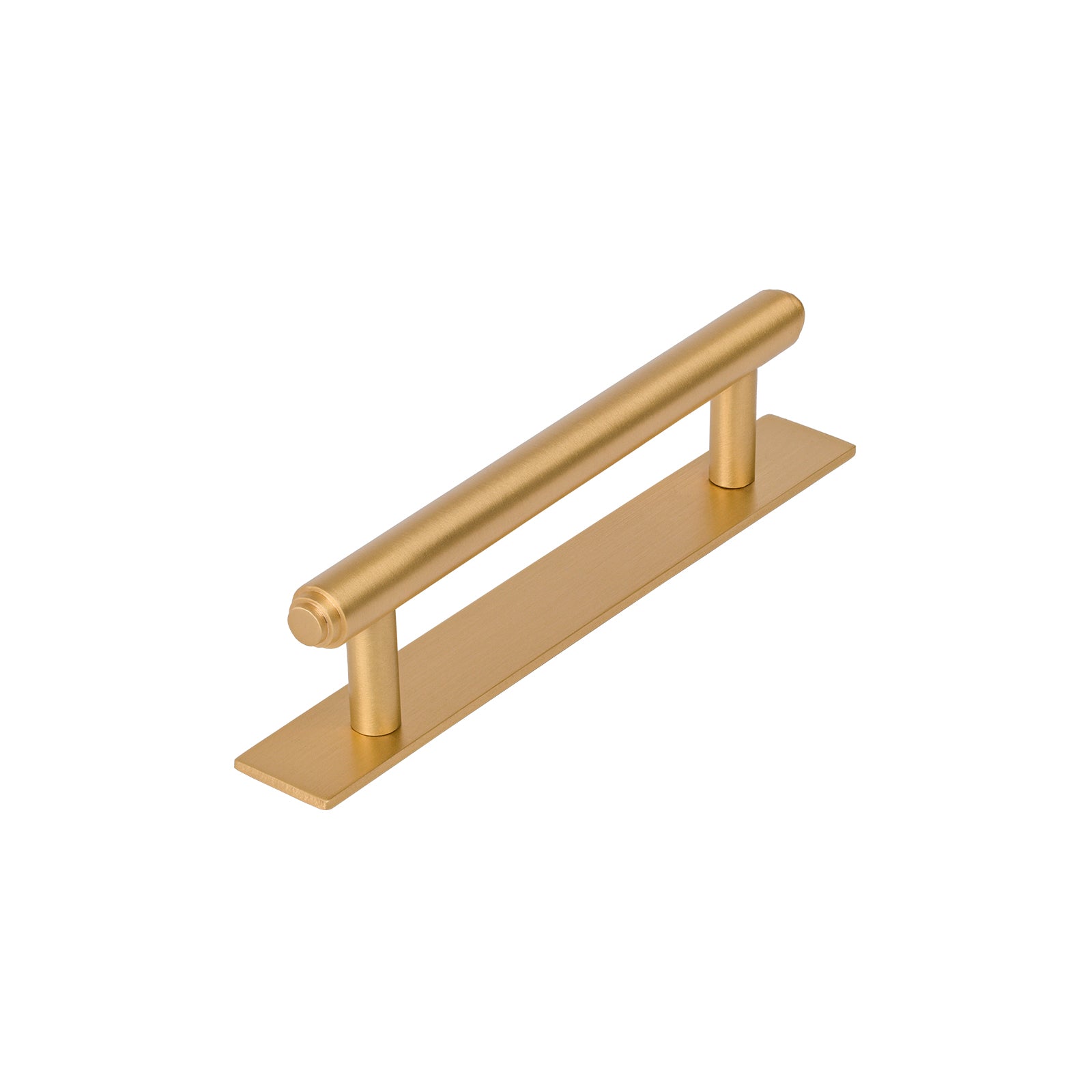 satin brass step pull handles on backplate, kitchen cupboard handles SHOW