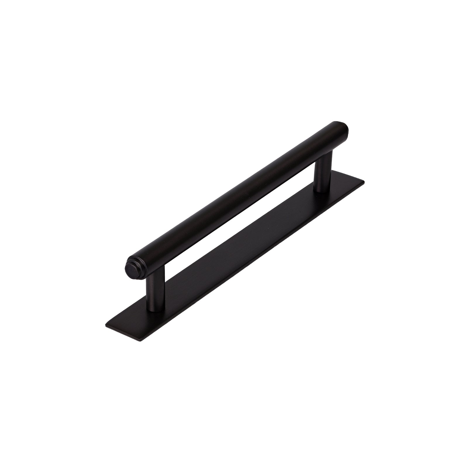 Matt black step pull handles on backplate, kitchen cupboard handles SHOW