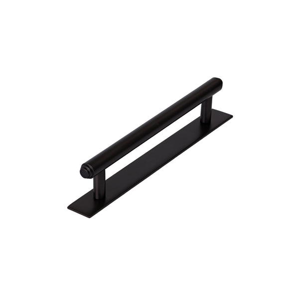 Matt black step pull handles on backplate, kitchen cupboard handles SHOW