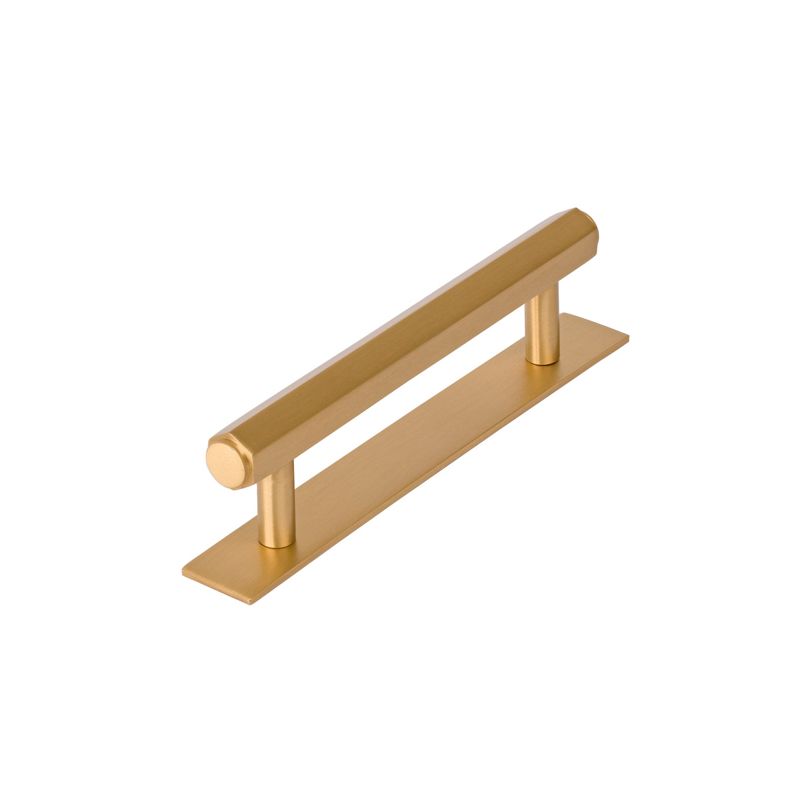 satin brass hexagonal pull handle on backplate, brass kitchen SHOW