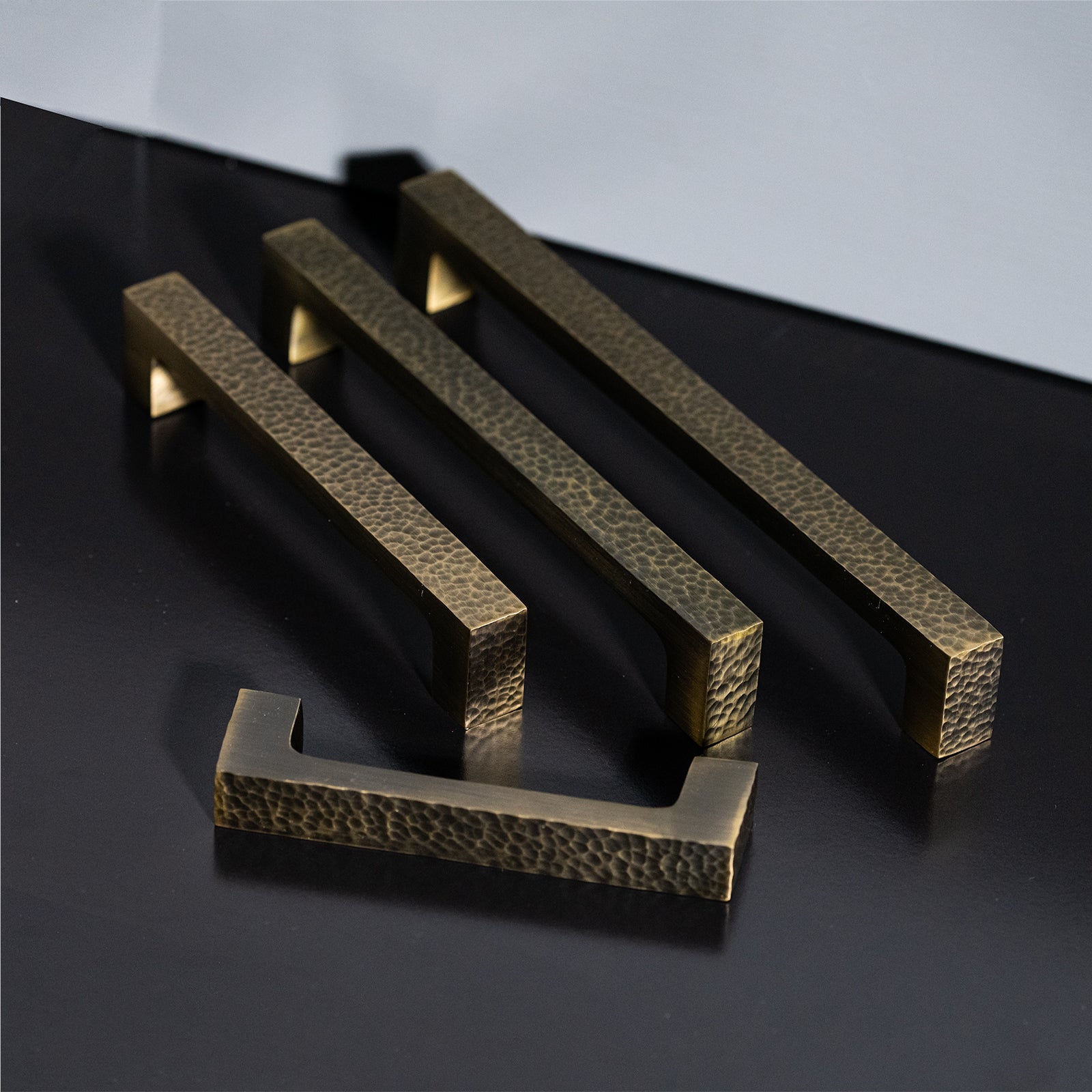 Hammered Square Pull Handles in Antique Brass SHOW