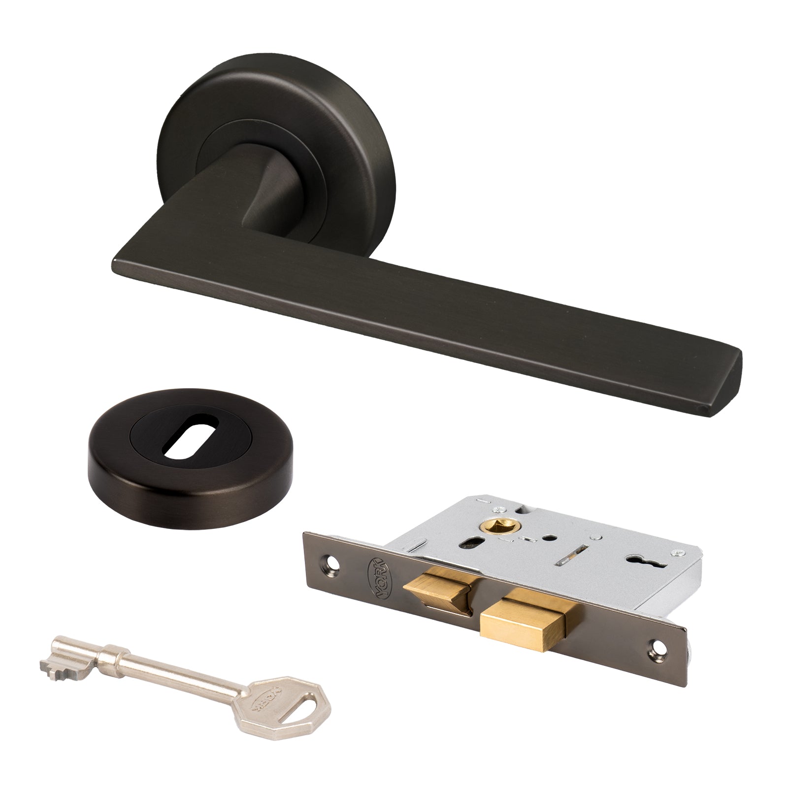 bronze Pyramid round rose door handles 3 lever lock set with escutcheon