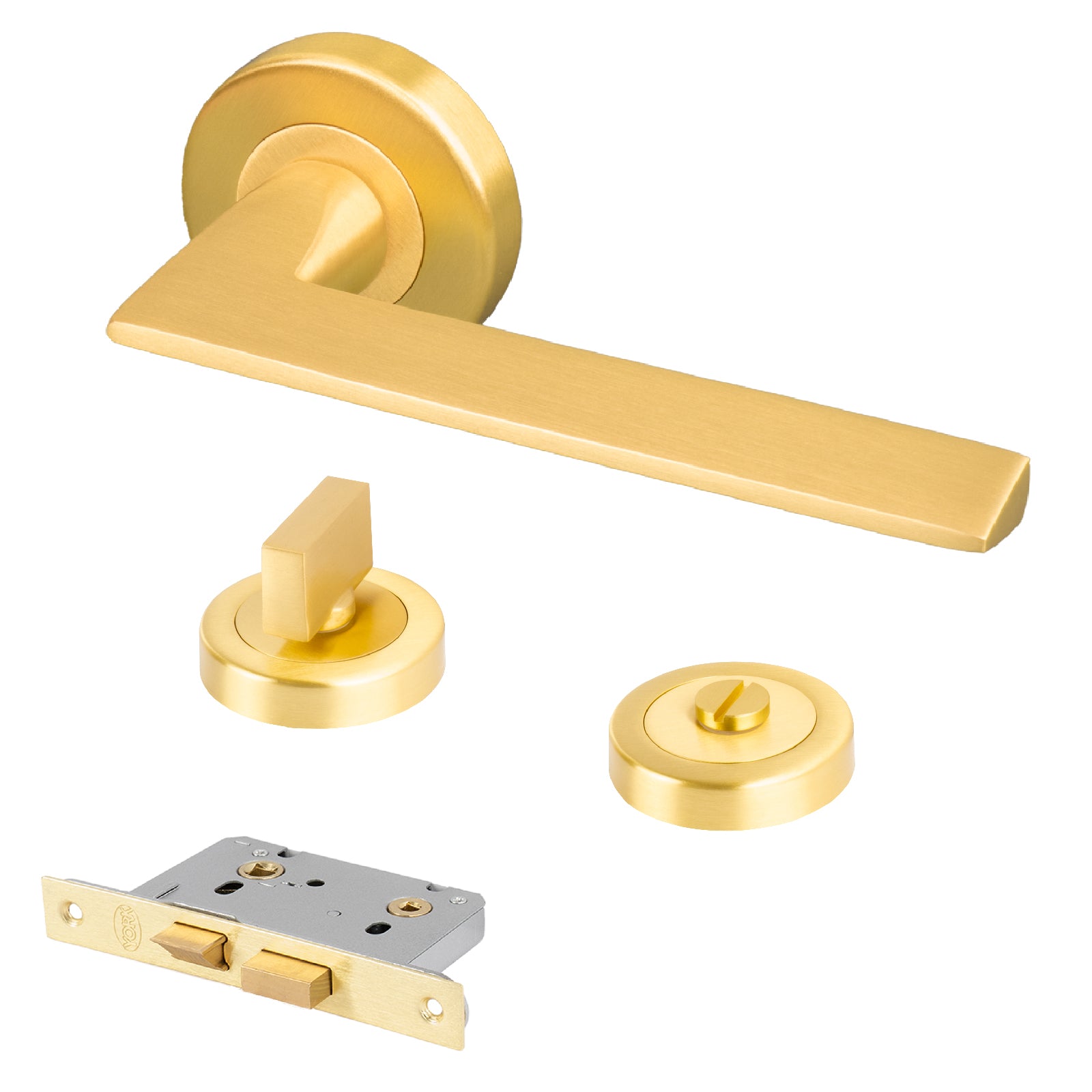 modern satin brass lever on rose bathroom door handles latch lock set