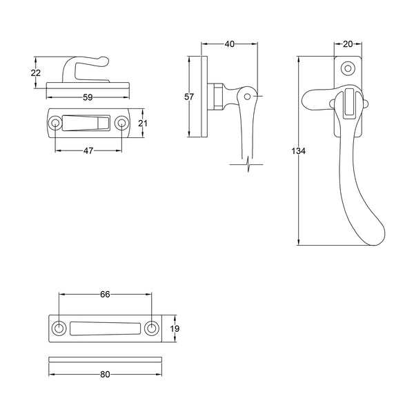 dimension drawing of pear drop window fastener SHOW