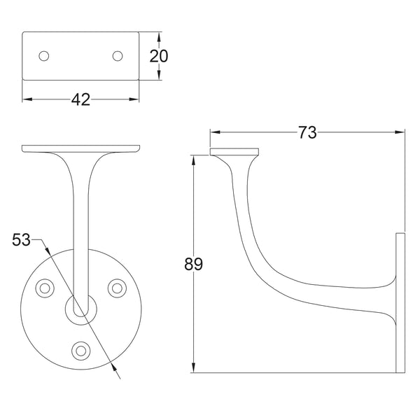 Chrome Handrail Bracket dimension drawing SHOW