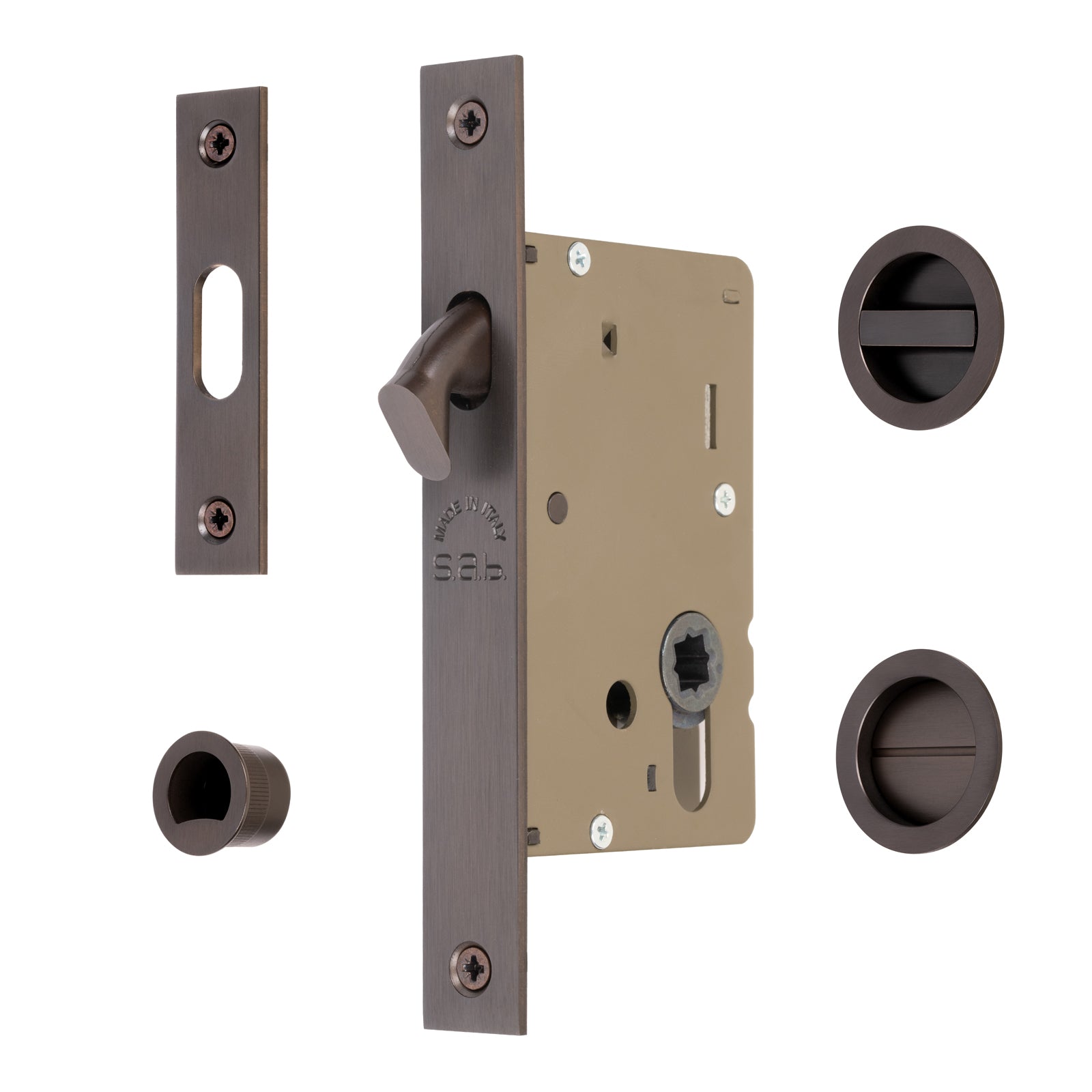 bronze sliding pocket door bathroom lock set with turn & release