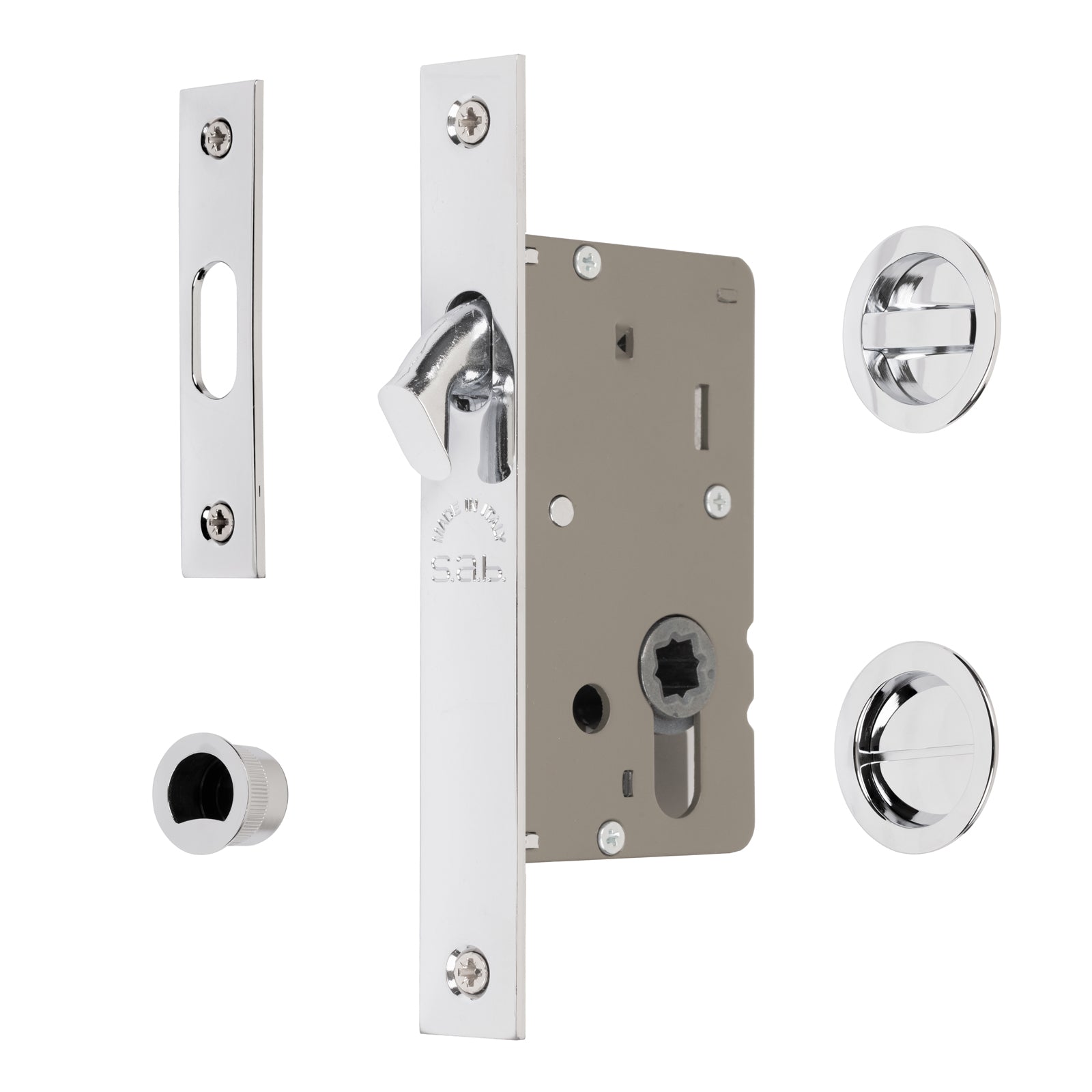 chrome pocket door bathroom lock set, sliding door lock, turn and release lock set