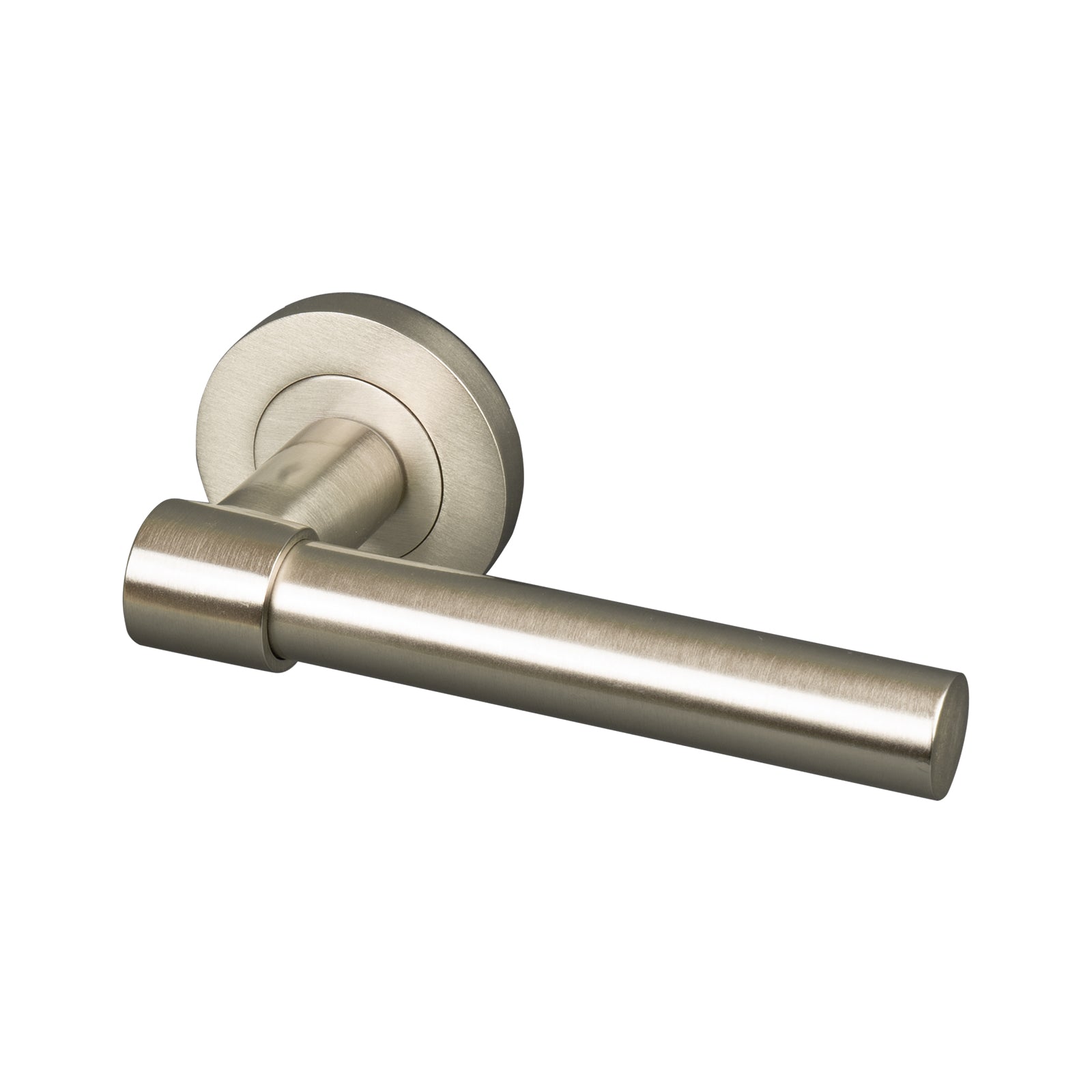 satin nickel Phoenix round rose handle, lever on rose handles SHOW