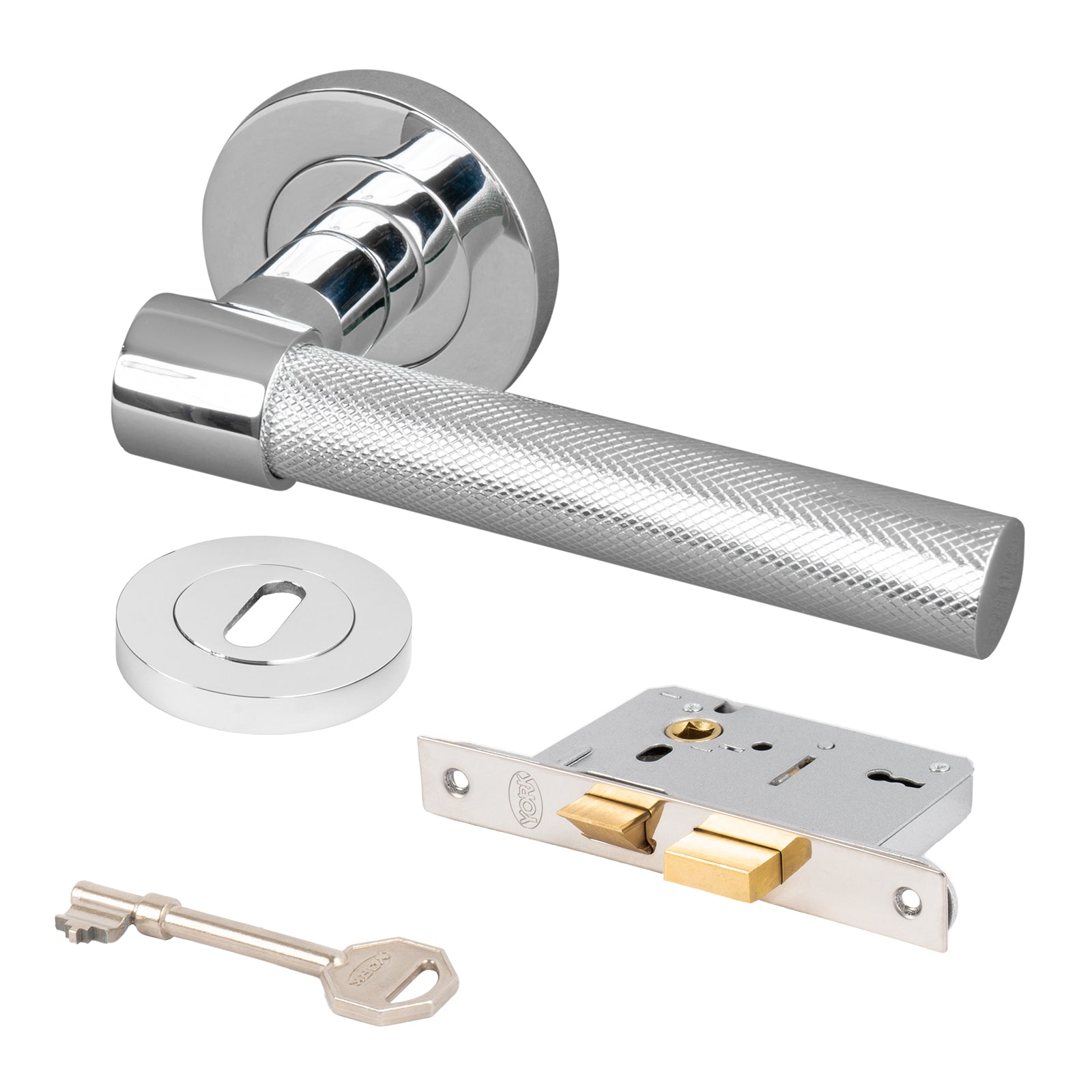 modern chrome knurled lever on rose handles 3 lever lock set