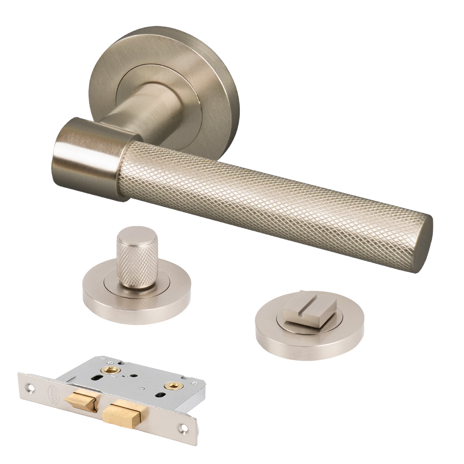 satin nickel knurled lever handles bathroom lock latch set
