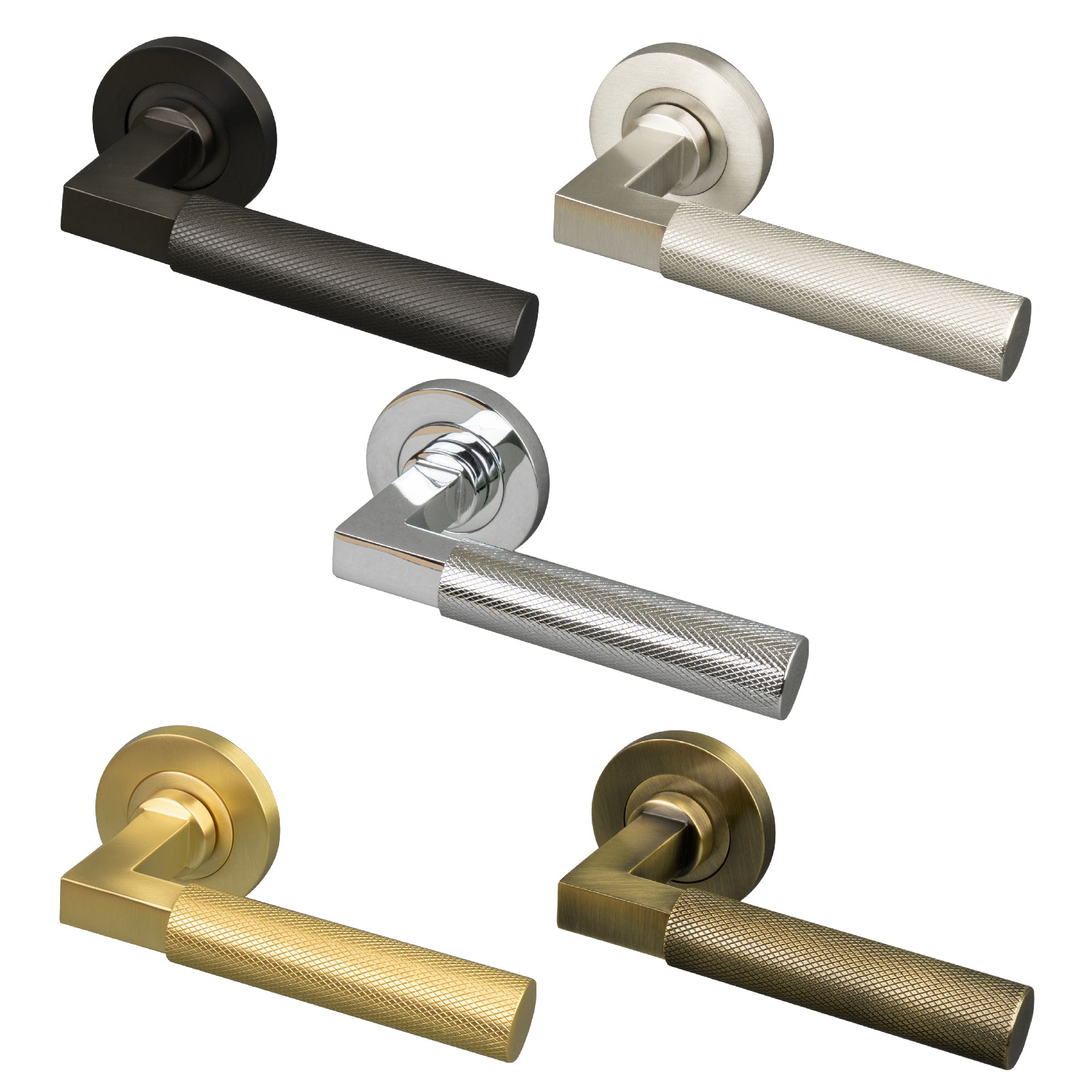 Signac Round Rose Door Handles, Knurled Lever On Rose