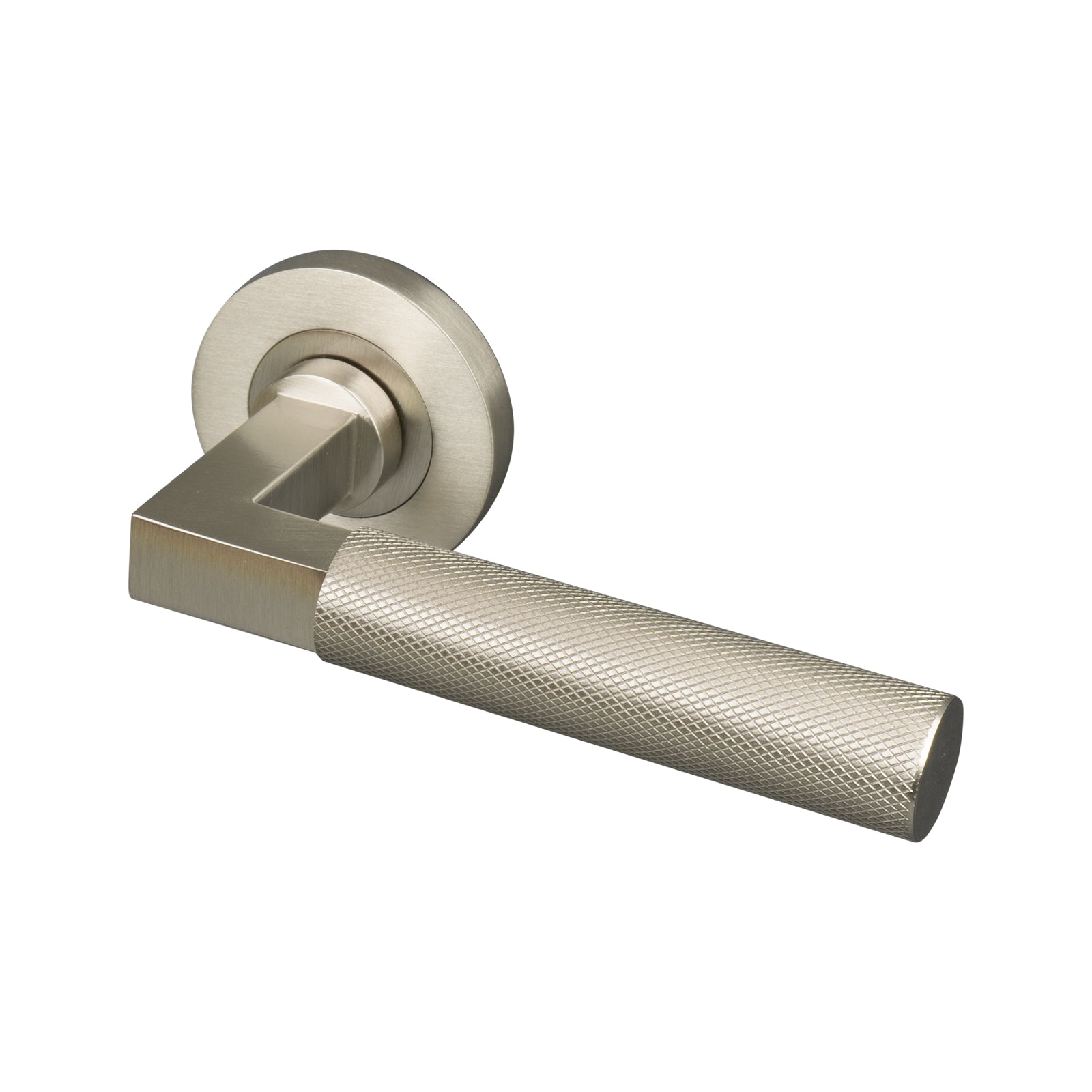 satin nickel knurled bar lever on rose handle SHOW