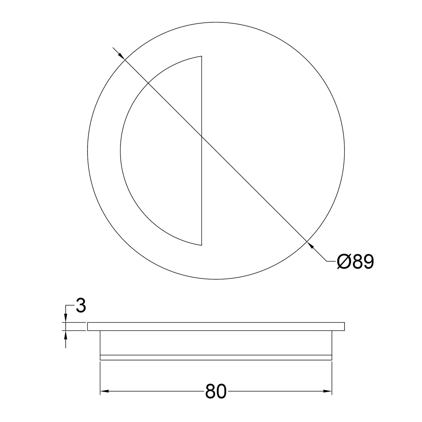 Round Half Moon Flush Pull Dimensions Drawing SHOW