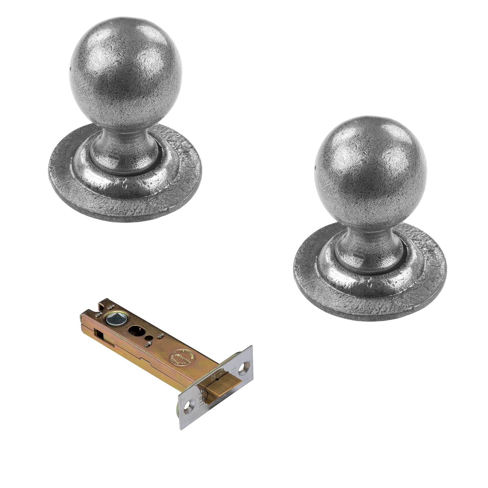 round pewter cast iron door knobs 4 inch latch set
