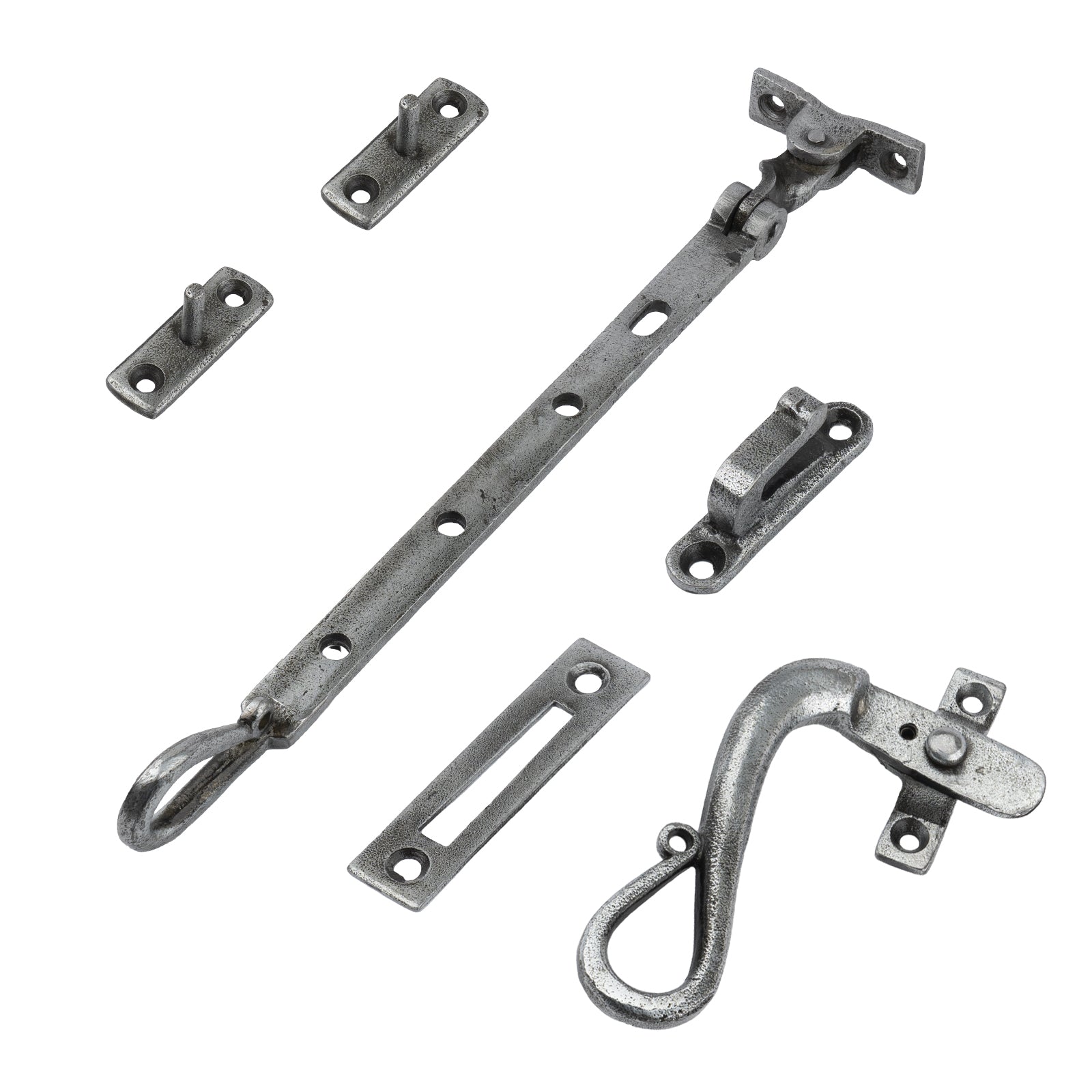 10 inch shepherds crook window stay fastener set LH SHOW