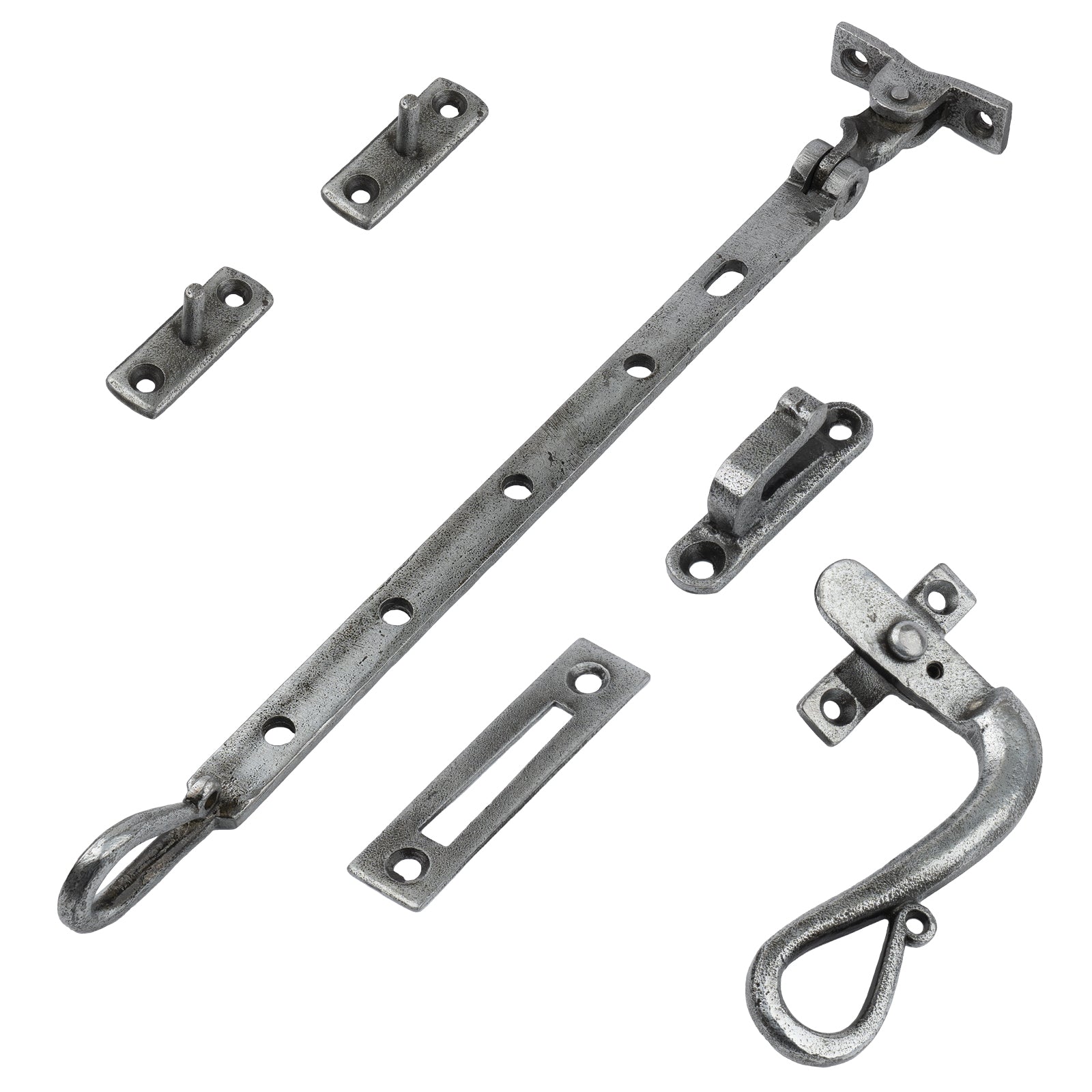 12 inch shepherds crook window stay fastener set RH SHOW