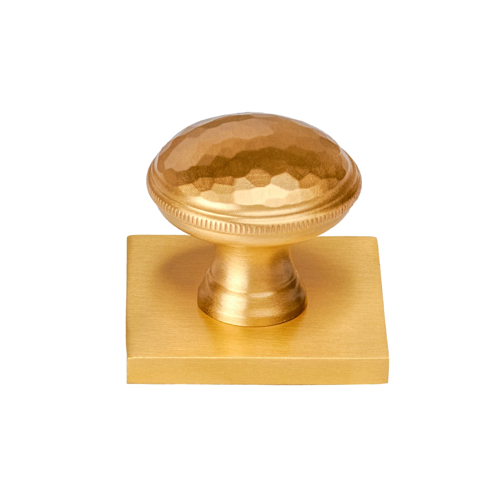 satin brass beaten cabinet knobs on square backplate SHOW