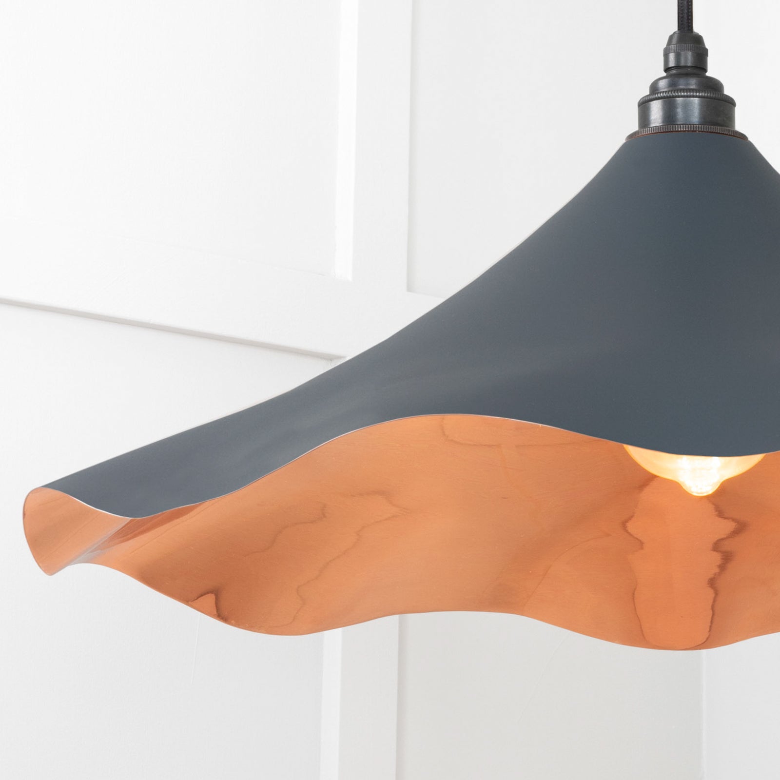 SHOW Close Up Image of Flora Ceiling Light in Soot in smooth Copper