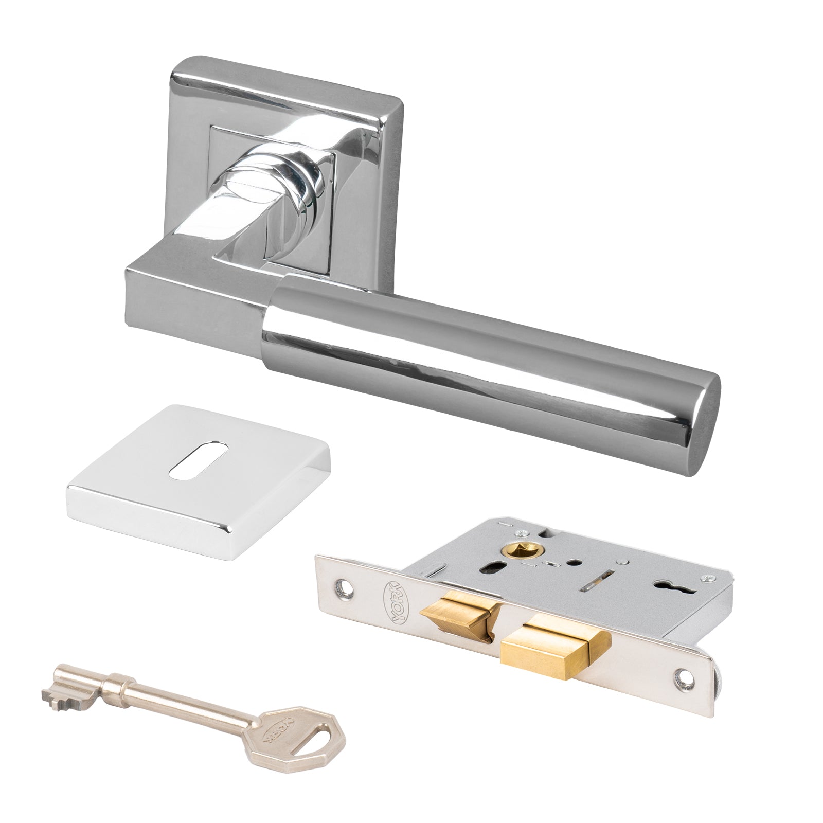 chrome Bauhaus door handles 3 lever sash lock set