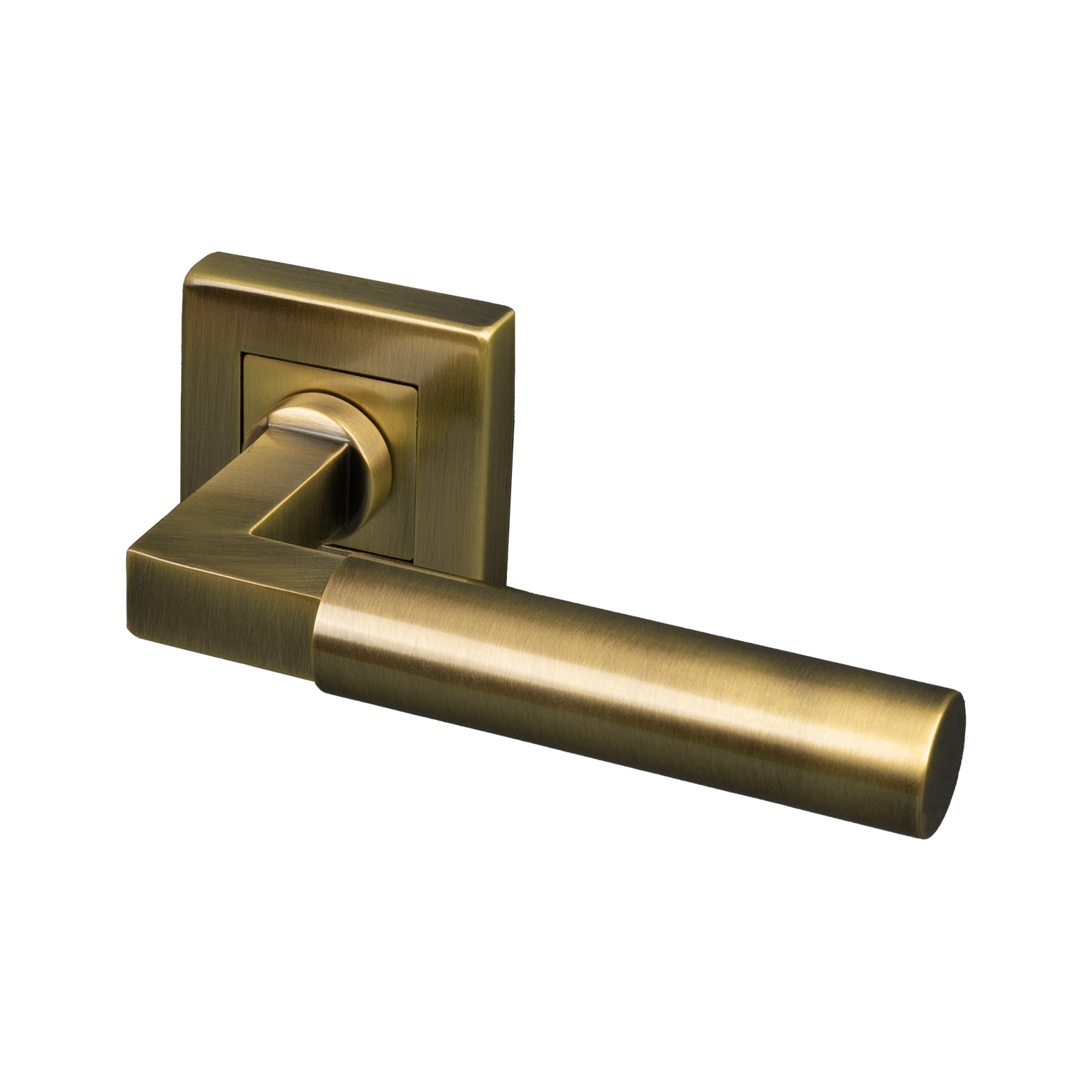 aged brass bauhaus square rose door handles, 10 year mechanical guarantee SHOW