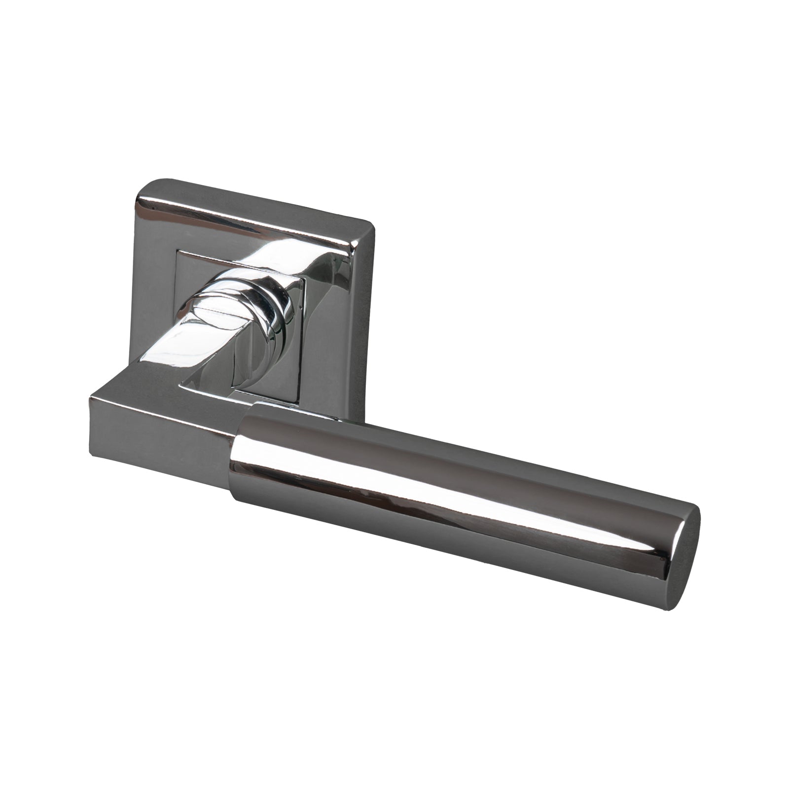 chrome bauhaus square rose door handles, modern lever on rose SHOW
