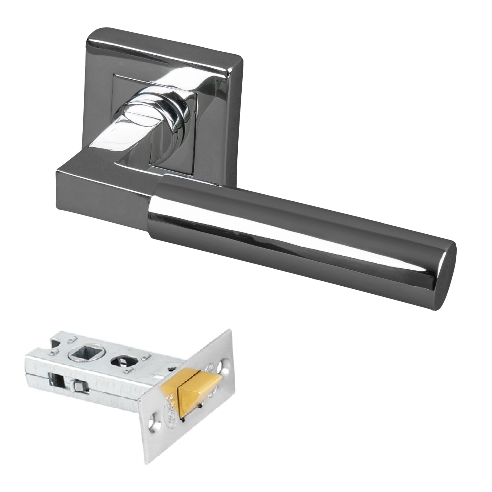 Chrome square rose door handles latch set, 2.5 inch latch and handles