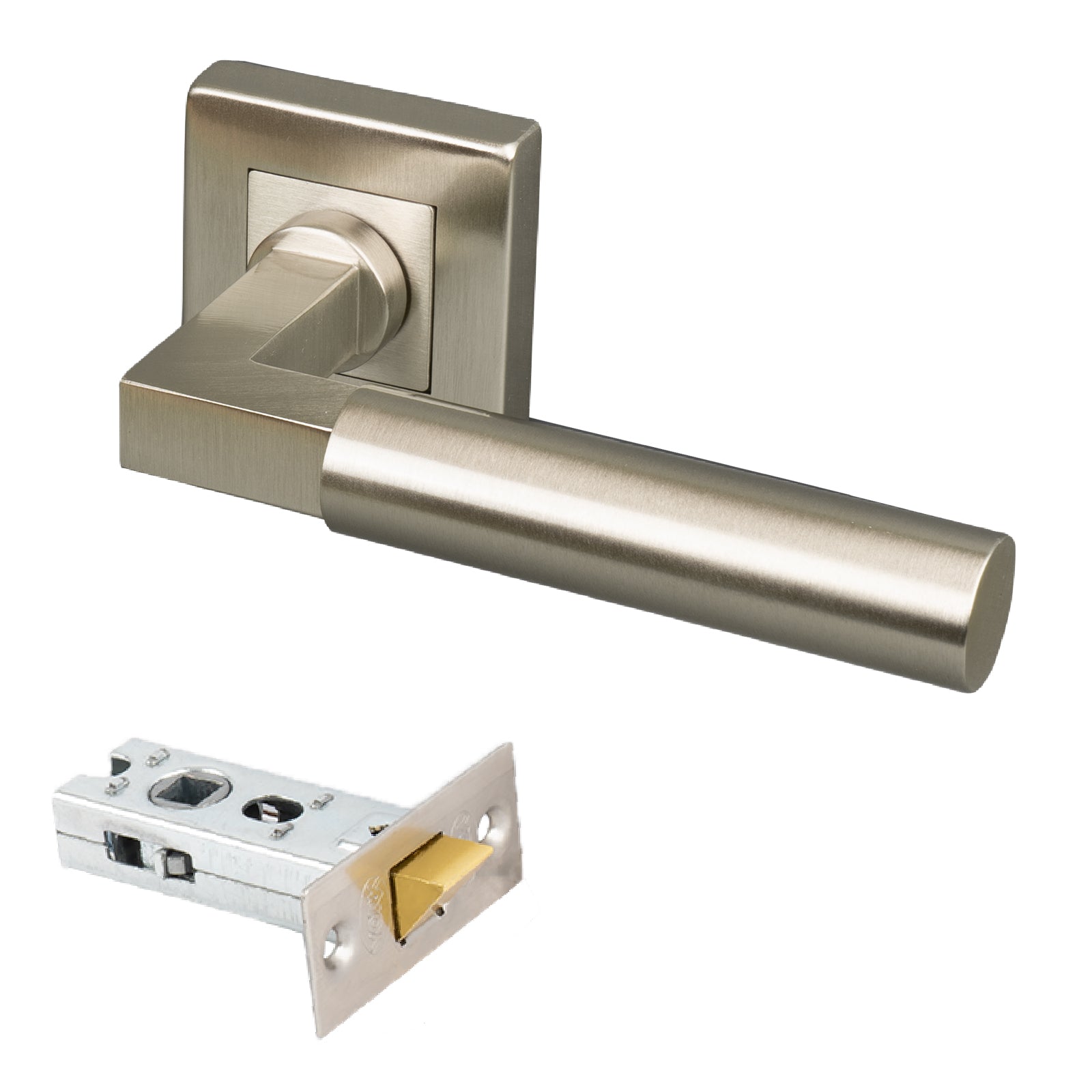 Satin Nickel square rose door handles latch set, 2.5 inch latch and handles