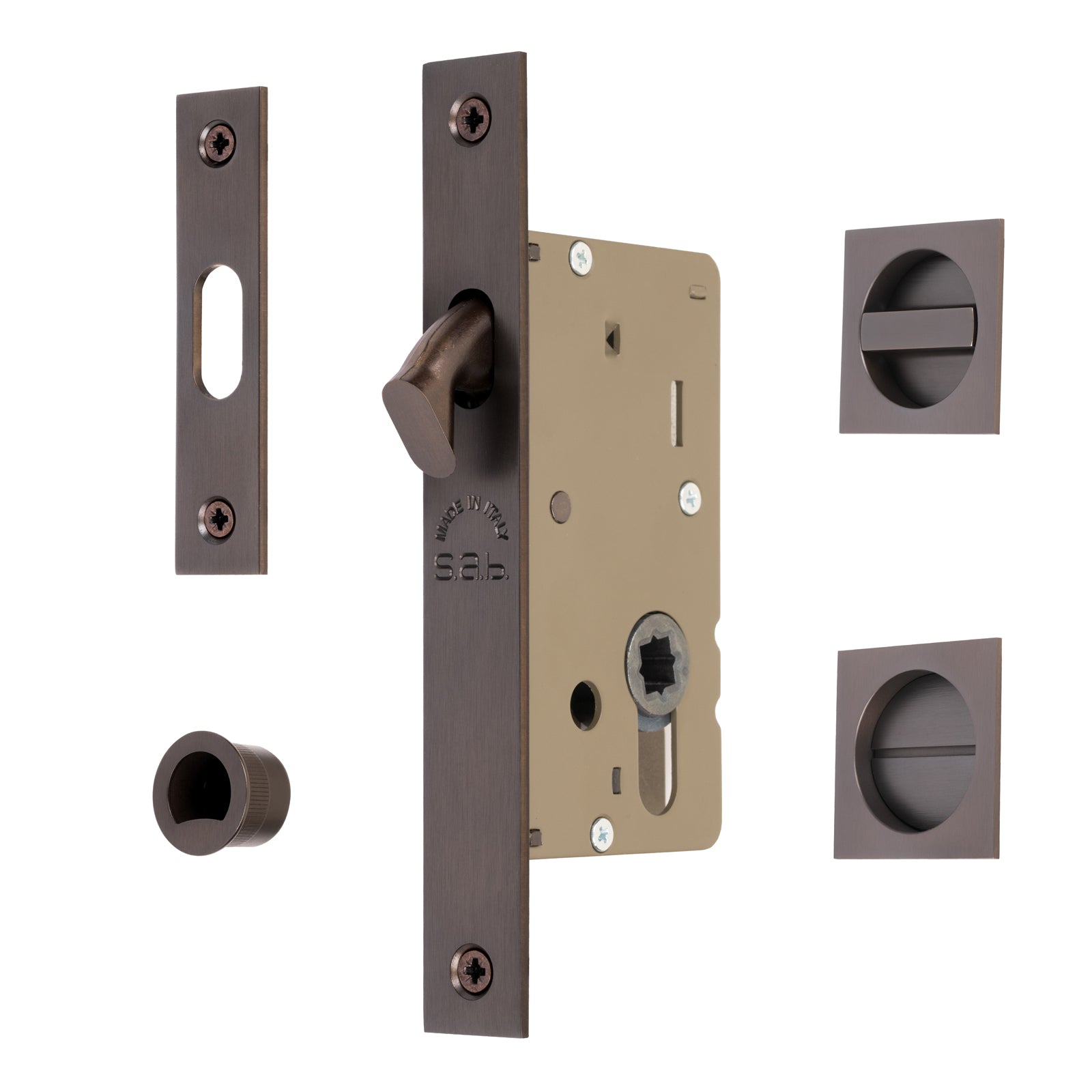 pocket door lock set with privacy turns in bronze SHOW