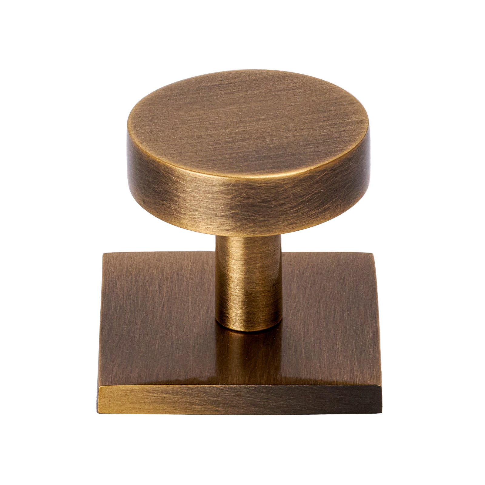 antique brass disc cabinet knob on backplate SHOW
