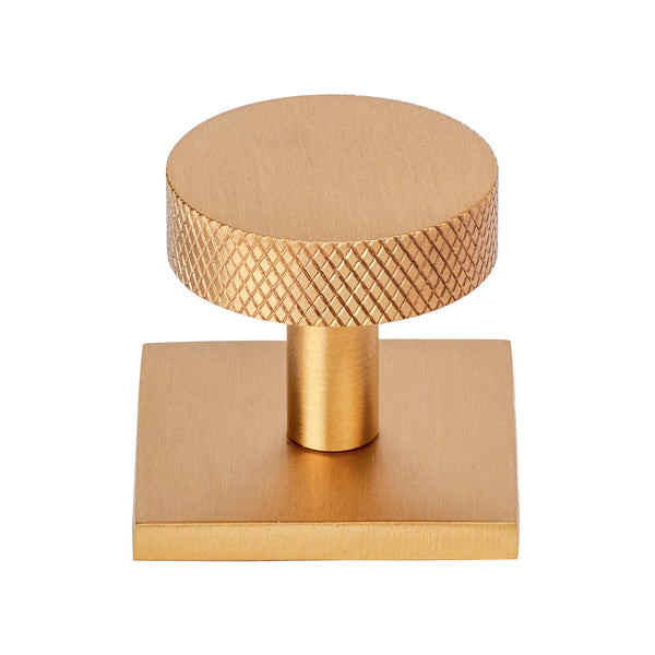 Satin Brass Disc Knurled Cabinet Knobs On Square Backplate SHOW