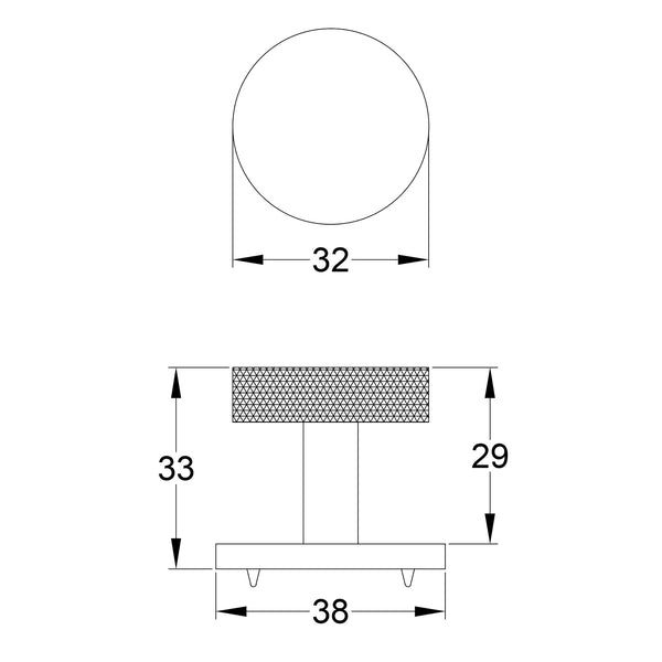 Disc Knurled Cabinet Knobs On Square Backplate Dimension Drawing SHOW