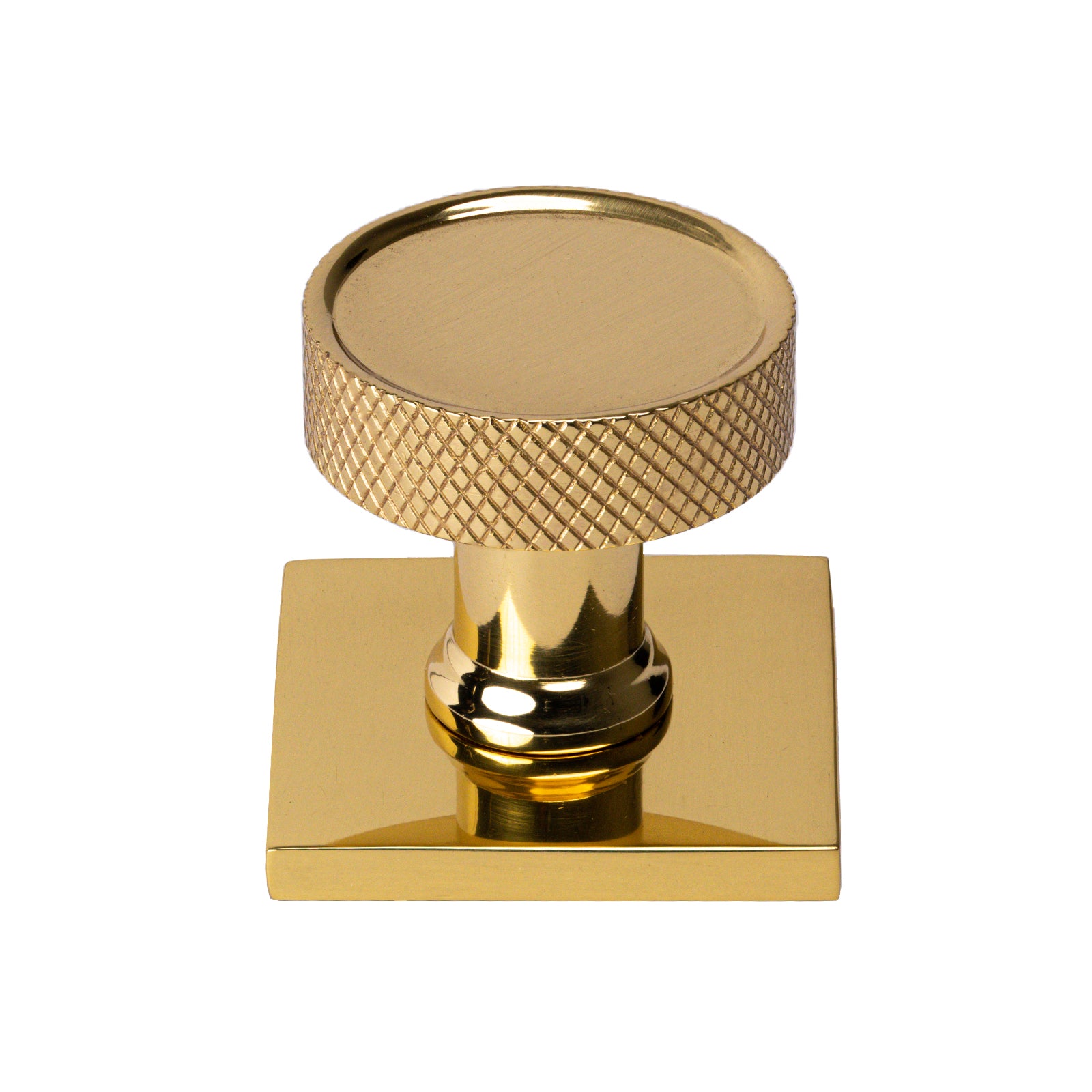 polished brass knurled cabinet knobs on square backplate, brass kitchen cupboard knobs SHOW