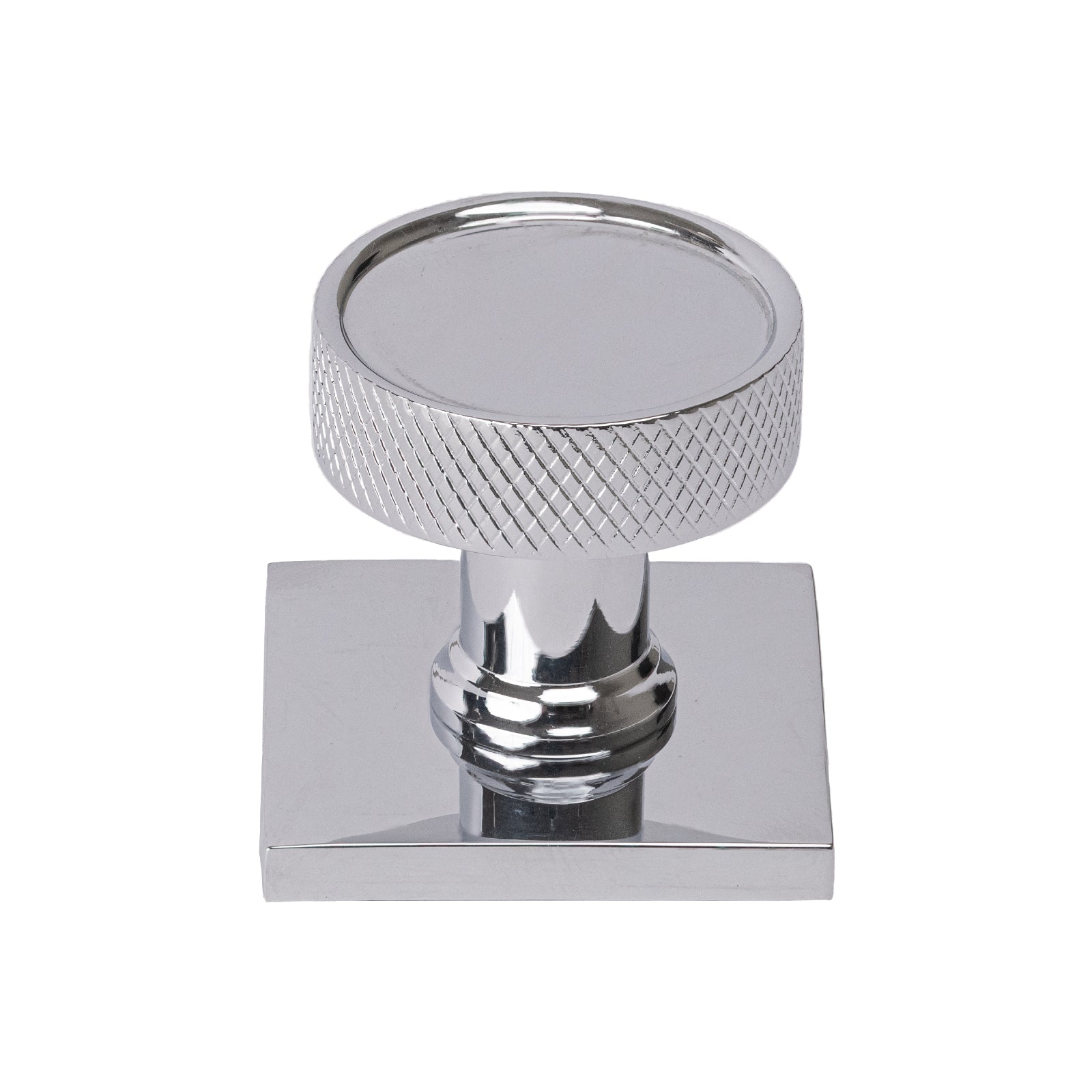 chrome knurled knobs on backplate, kitchen cupboard knobs