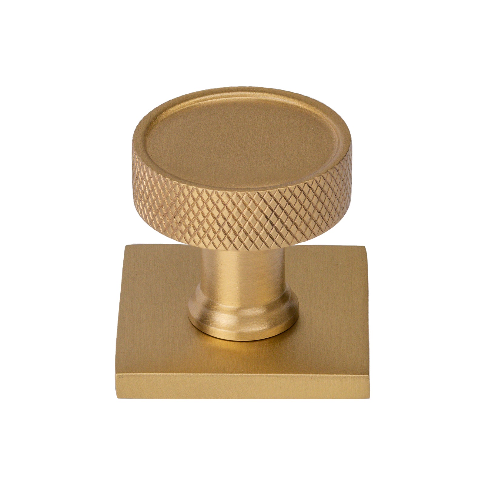 satin brass knurled cabinet knobs on square backplate SHOW
