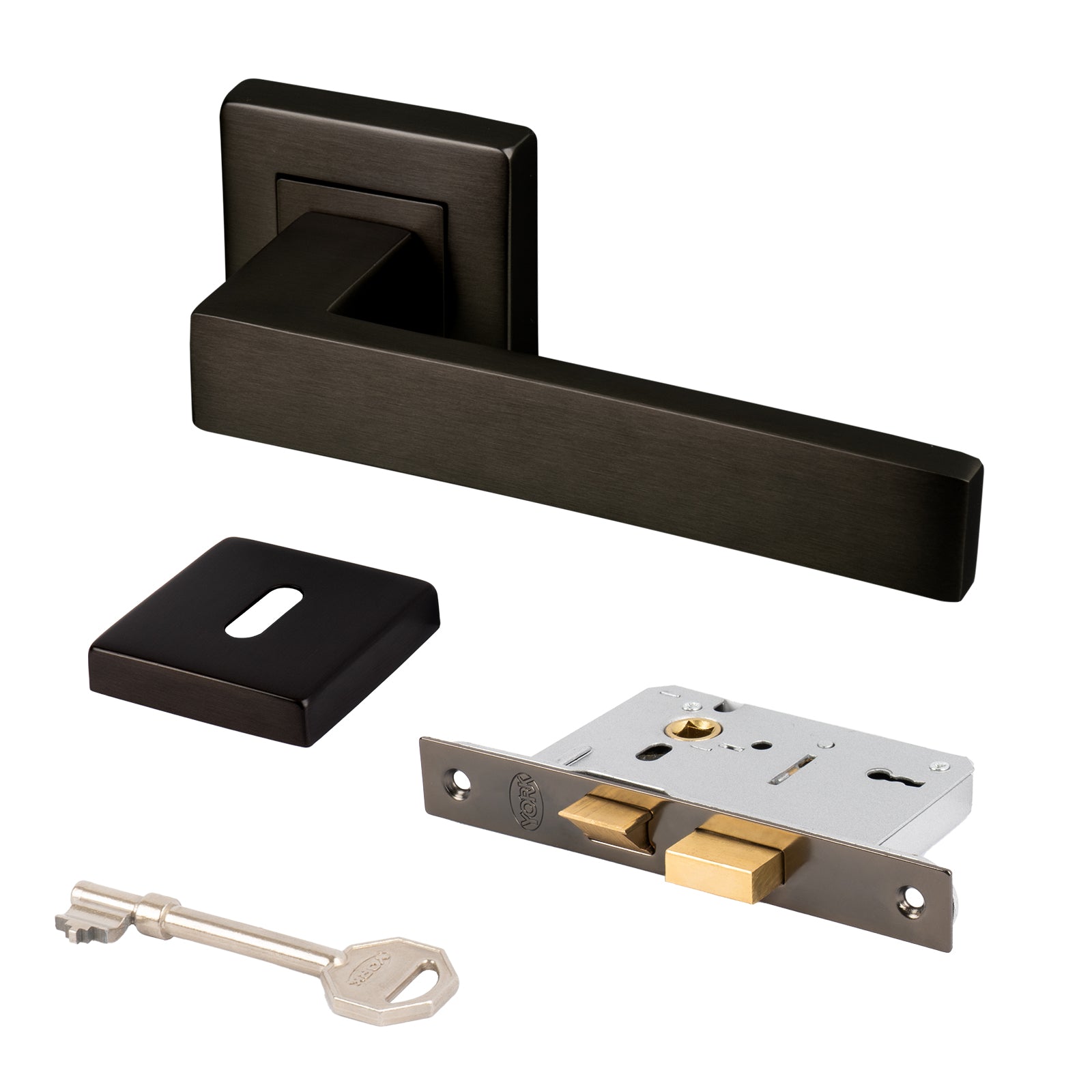 bronze square rose modern lever handles internal door lock set and keyhole cover