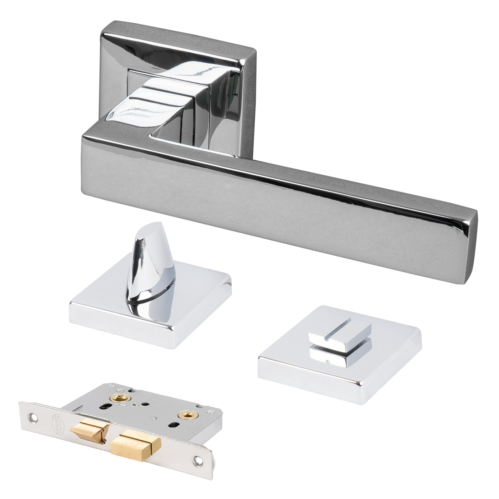 chrome modern square rose door handle bathroom lock latch set