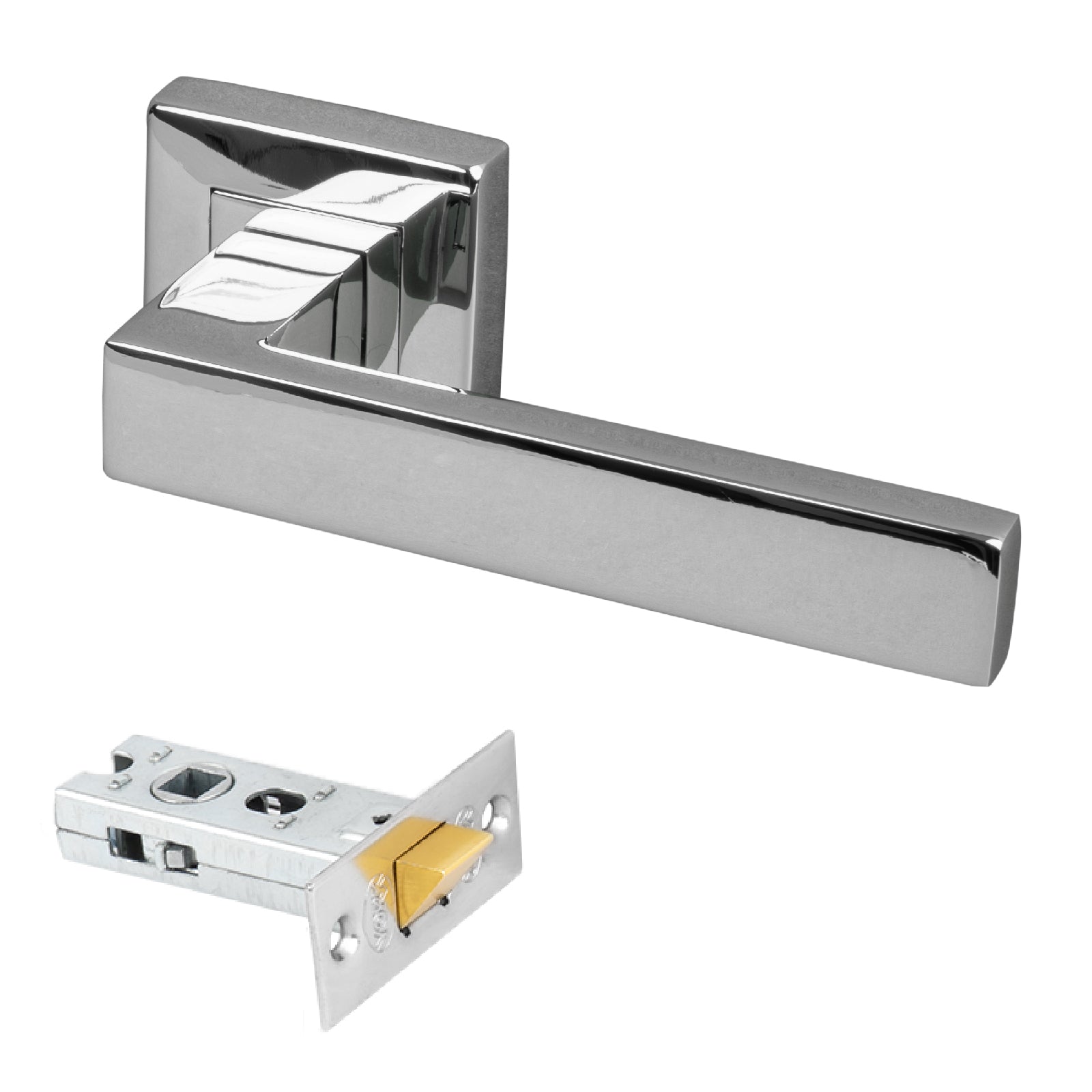 chrome modern square rose door handle 2.5 inch latch set
