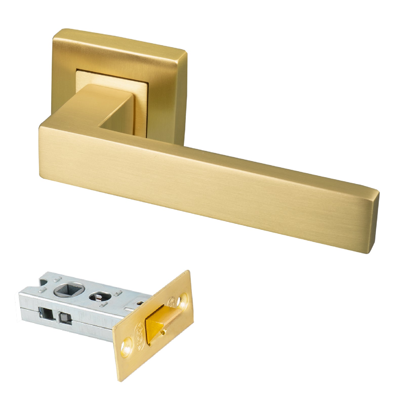 satin brass modern square rose door handle 2.5 inch latch set