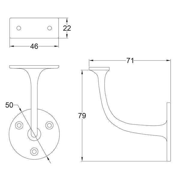 Satin Nickel Handrail Bracket dimension drawing SHOW