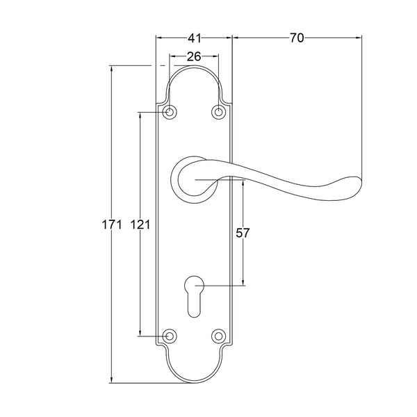 Savoy Door Handles on Backplate Dimension Drawing 