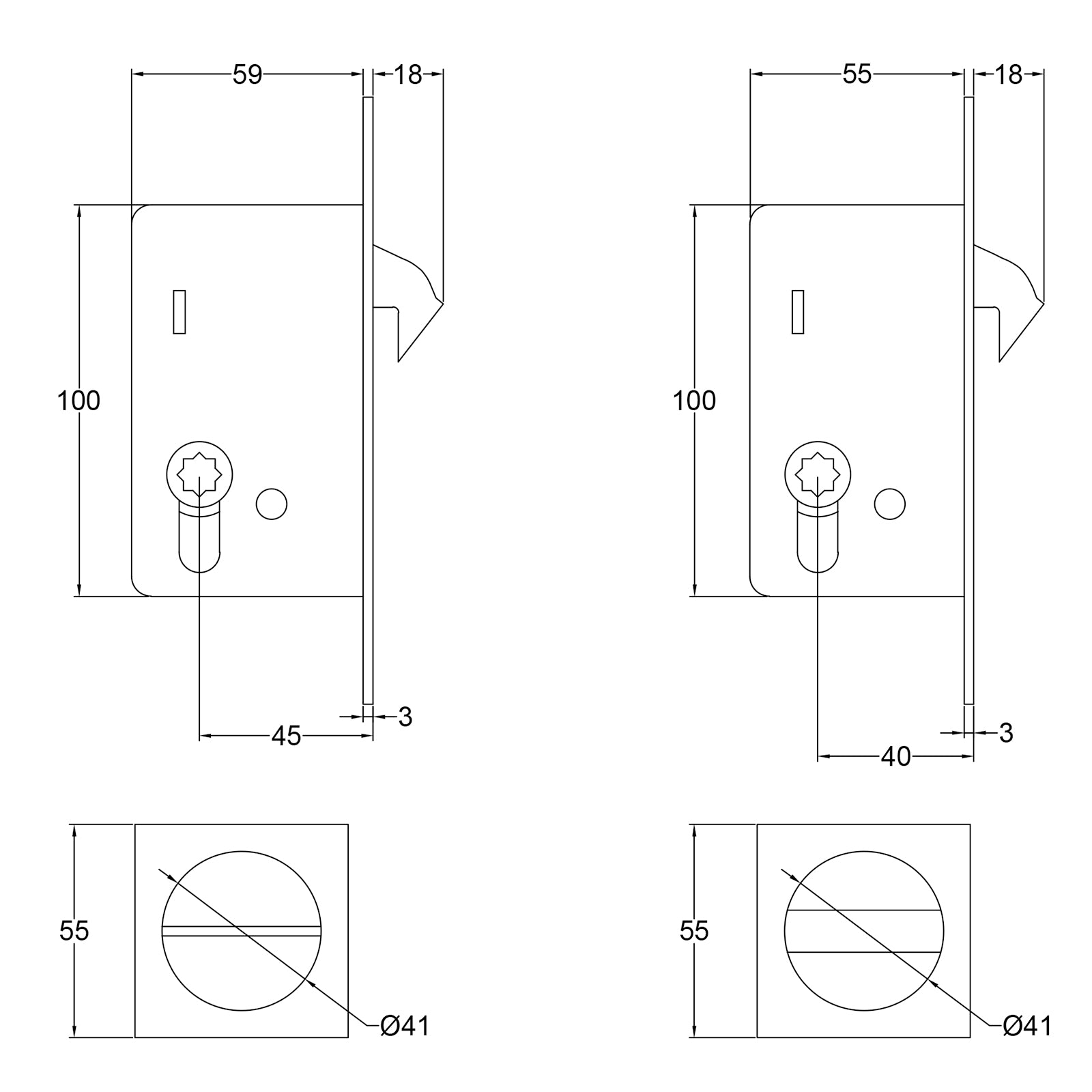 sliding door lock set with square privacy turn dimension drawing SHOW