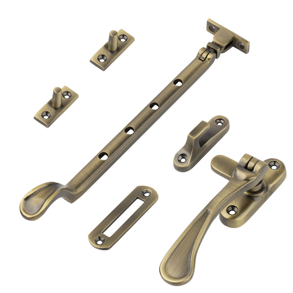 aged brass 10 inch spoon end window stay set SHOW