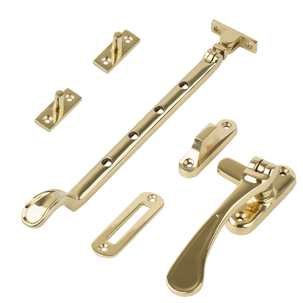 polished brass 10 inch spoon end window stay set SHOW