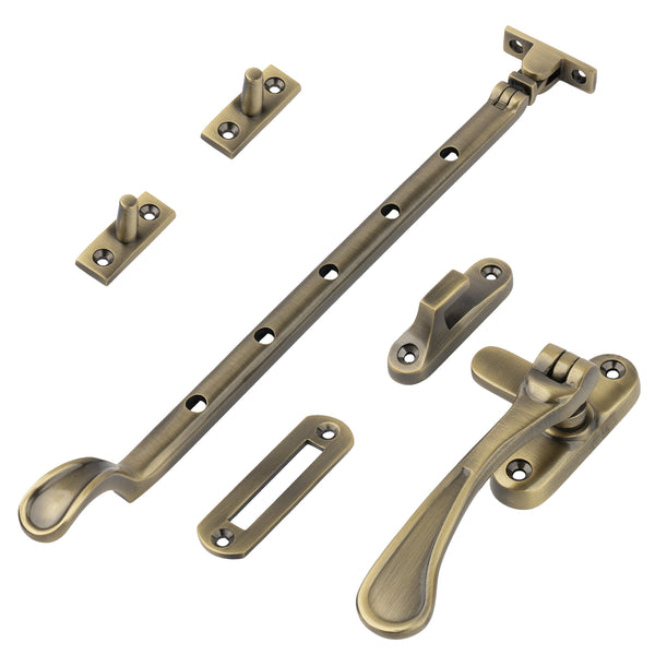 aged brass 12 inch spoon end window stay set SHOW