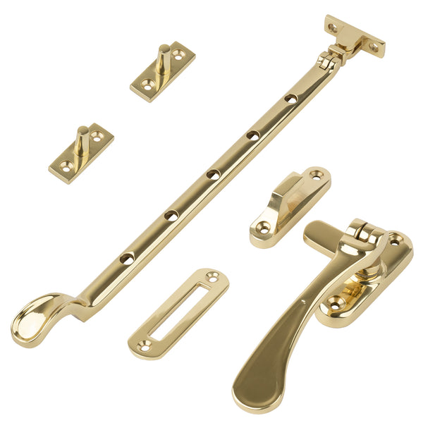 polished brass 12 inch spoon end window stay set SHOW