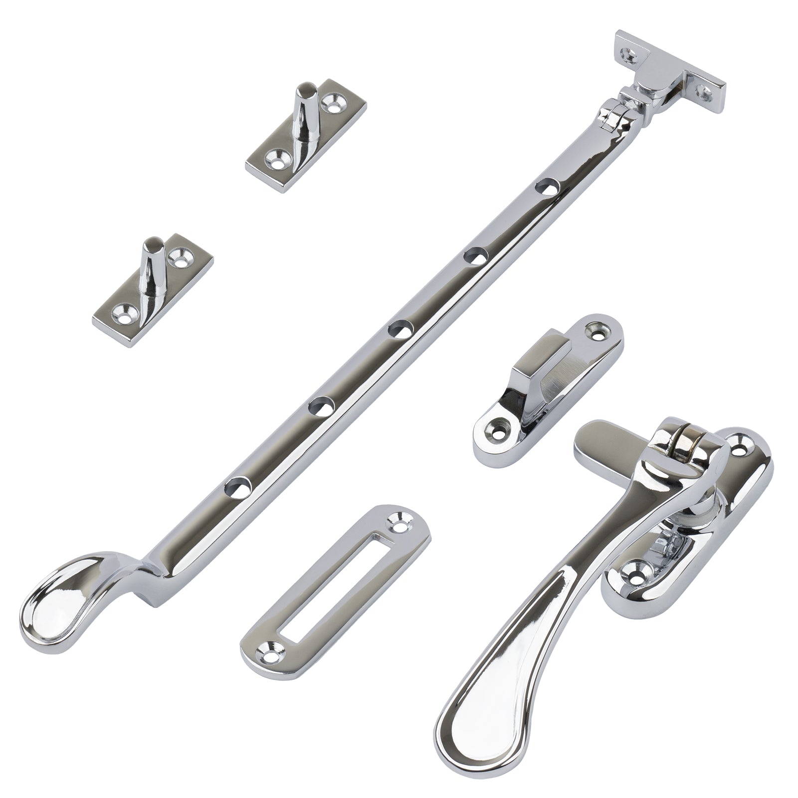 polished chrome 12 inch spoon end window stay set SHOW